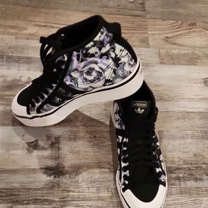 Adidas Women's Black and White Floral Sneakers